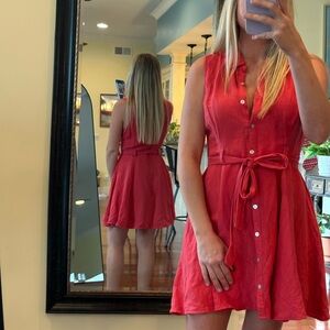Red Sleeveless Button-Down Dress